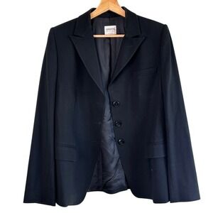 Armani Collezioni Black Virgin Wool Blazer Luxury Workwear Size 48